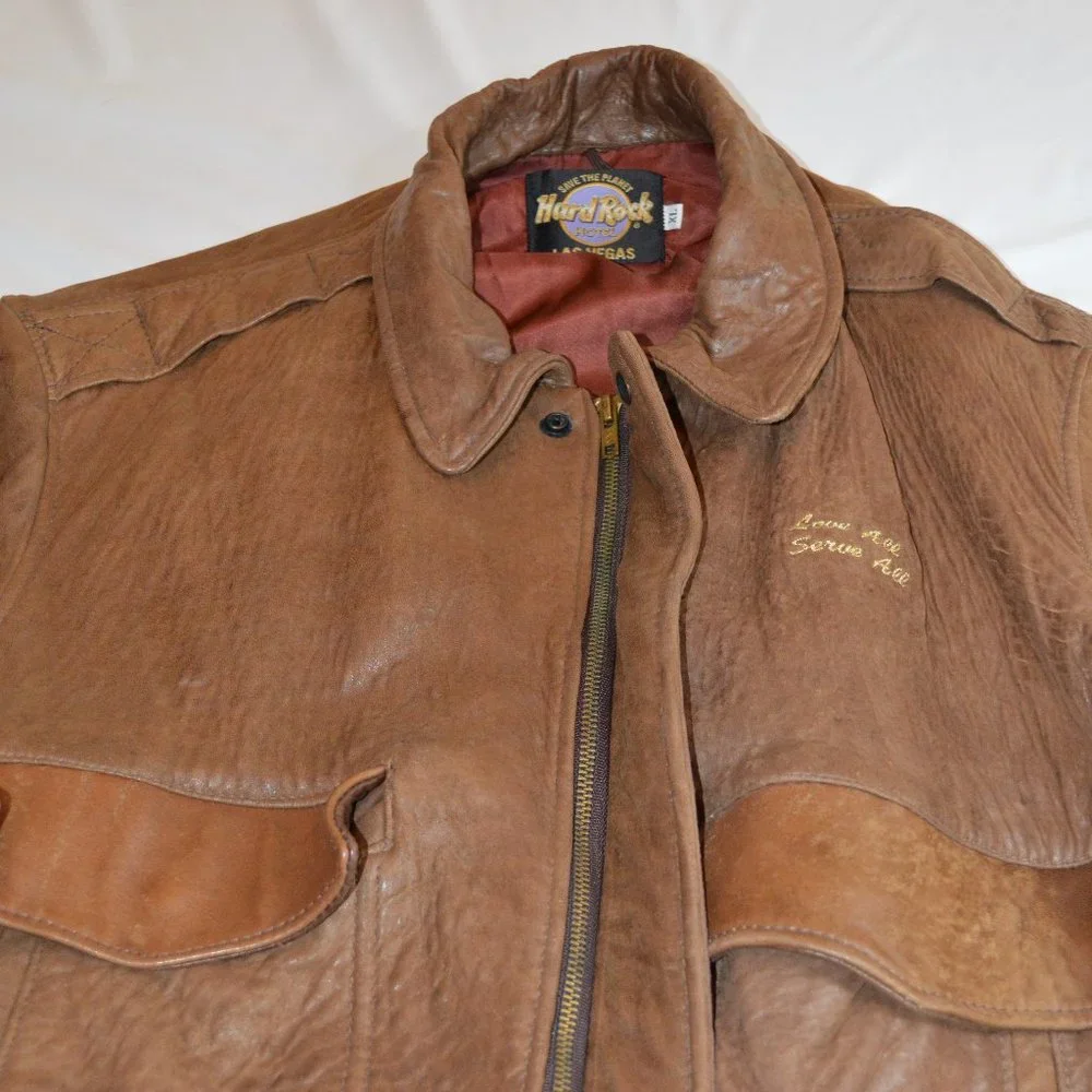 Vintage Hard Rock Hotel Leather Bomber Jacket- Men's XL - Picture 4 of 9